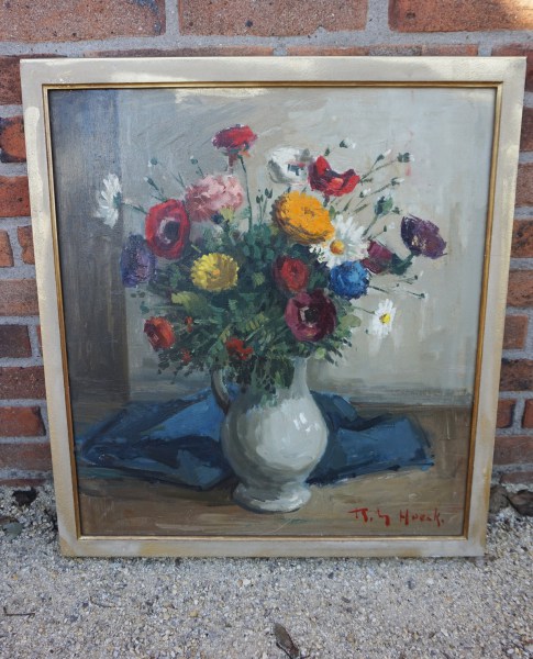 Raymond Van Hoeck, schilderij, bloemstilleven, olie, doek, belgium, oil flower, painting